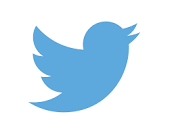 Twitter Logo. A light blue side profile of a solid colored-in bird. Beak is open and wings are up in a flying pose.