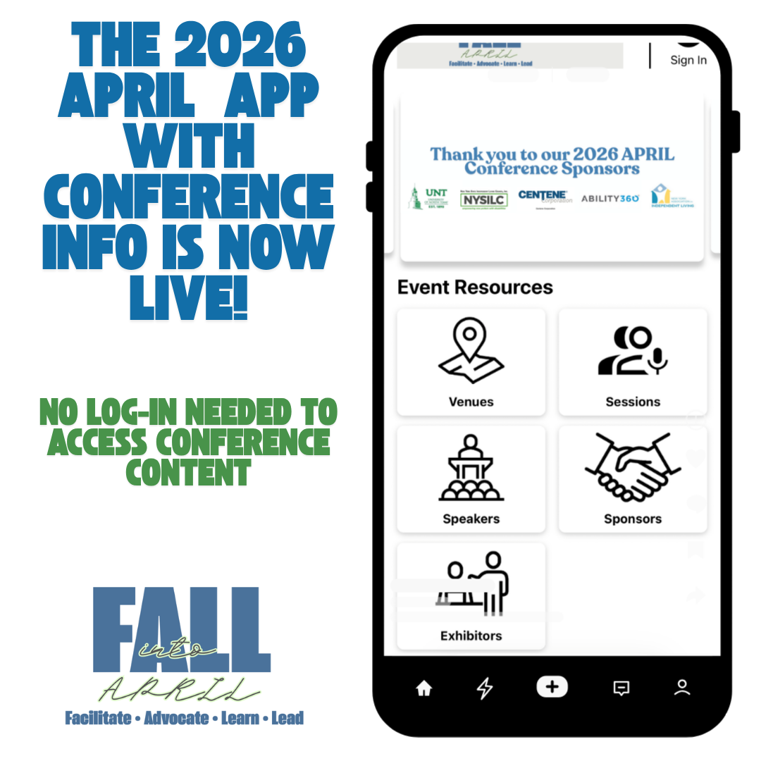 Screenshot of the homepage of the 2026 Conference event page on the APRIL Rural app. Text to the left says "The 2026 APRIL App with Conference Info is now live. No log-in needed to access conference content".