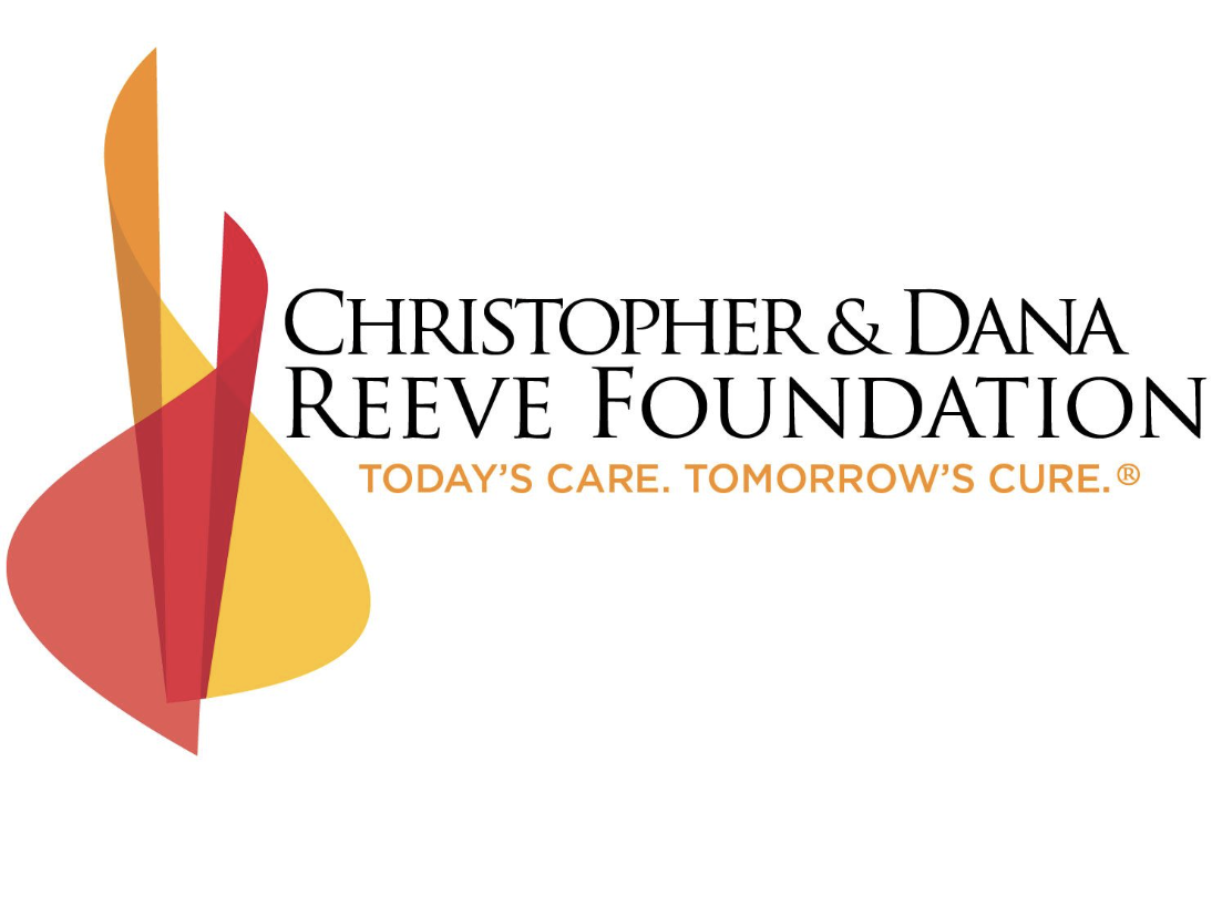 Christopher and Dana Reeve Foundation logo. There is a red and orange abstract flame image with the words "Today's Care. Tomorrow's Cure".