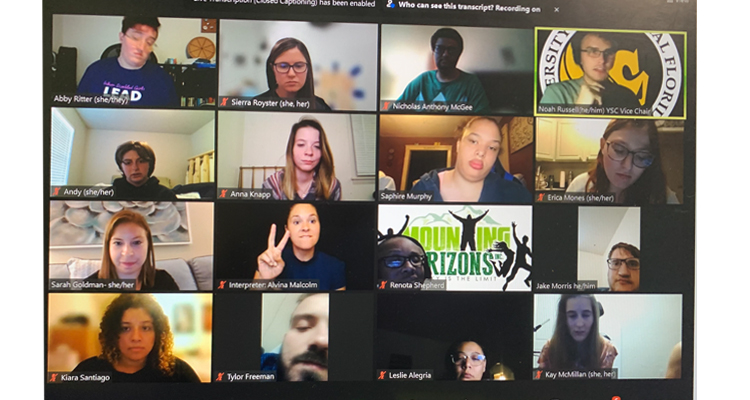 Screenshot of a Zoom meeting that shows 16 different people's screens and photos from a Youth Conference Round Table meeting.